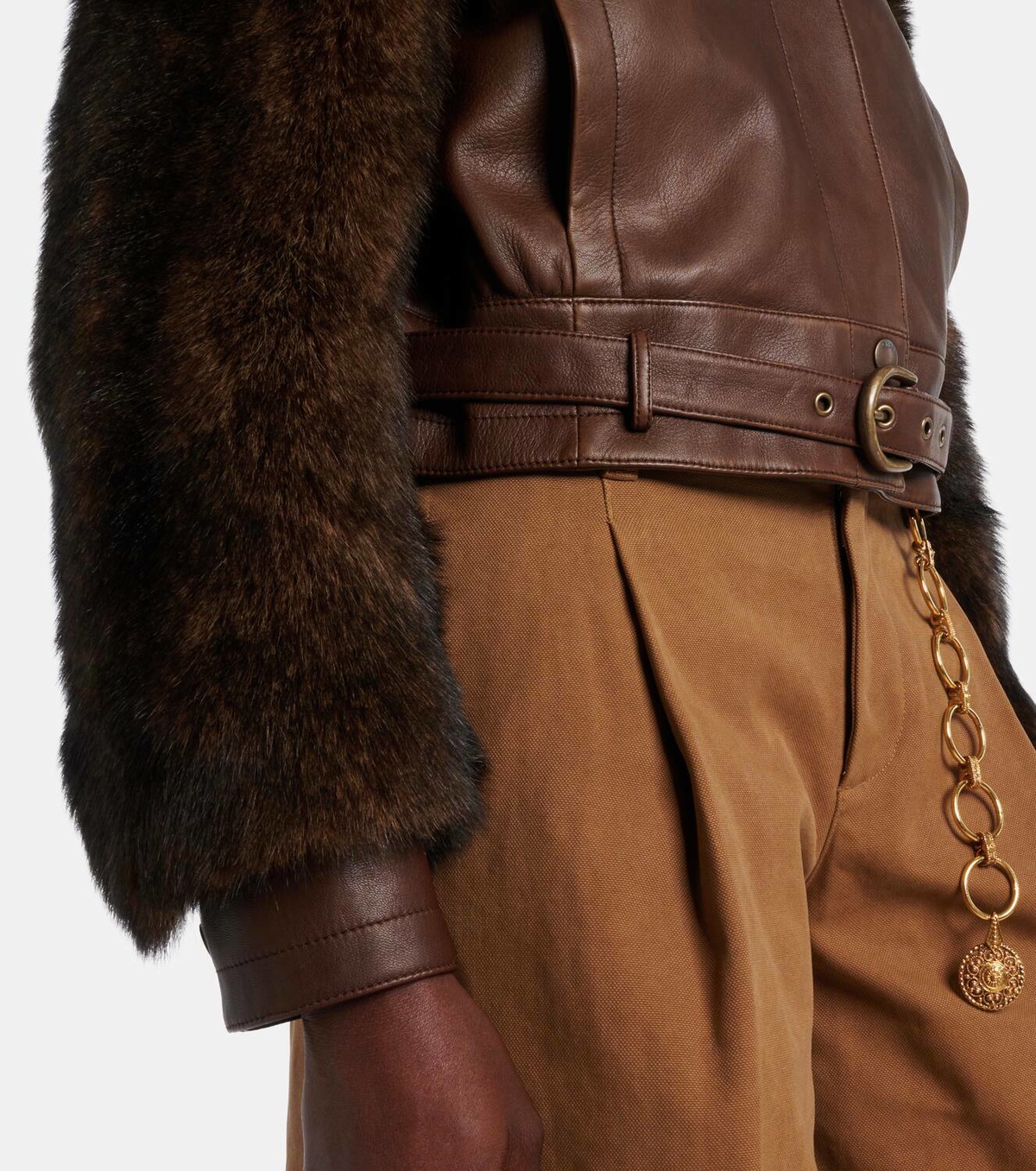 Chloé Cropped shearling-trimmed leather jacket