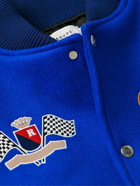 Rhude - Leather-Trimmed Embroidered Wool-Blend Felt Varsity Jacket - Blue