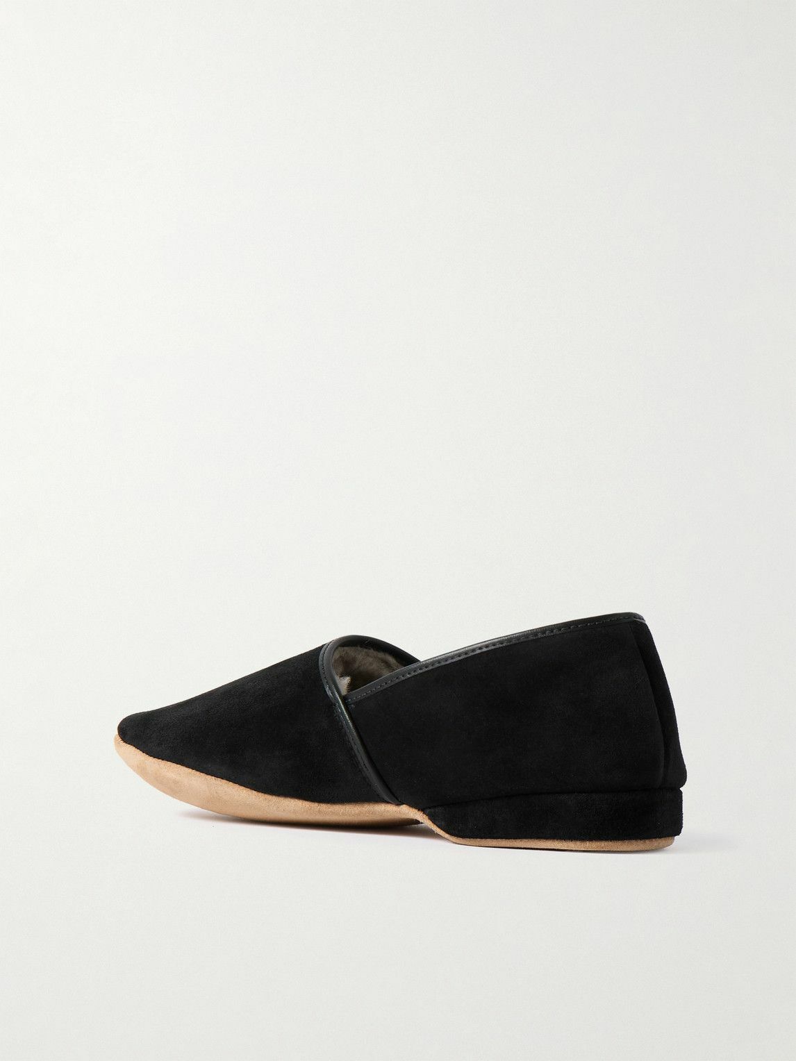 Derek Rose - Crawford Leather-Trimmed Shearling-Lined Suede Slippers - Black
