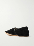 Derek Rose - Crawford Leather-Trimmed Shearling-Lined Suede Slippers - Black
