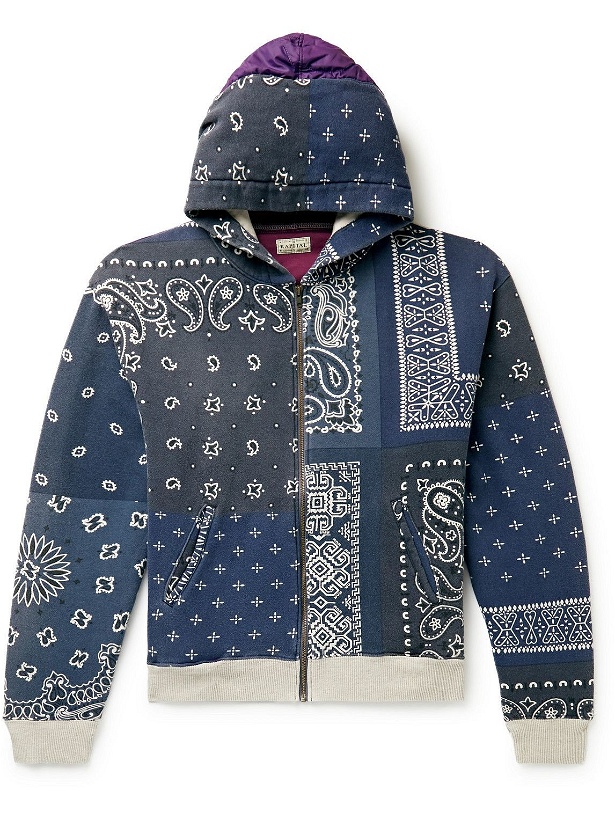 Photo: KAPITAL - Bandana-Print Cotton-Jersey and Quilted Shell Zip-Up Hoodie - Blue