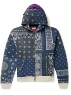 KAPITAL - Bandana-Print Cotton-Jersey and Quilted Shell Zip-Up Hoodie - Blue