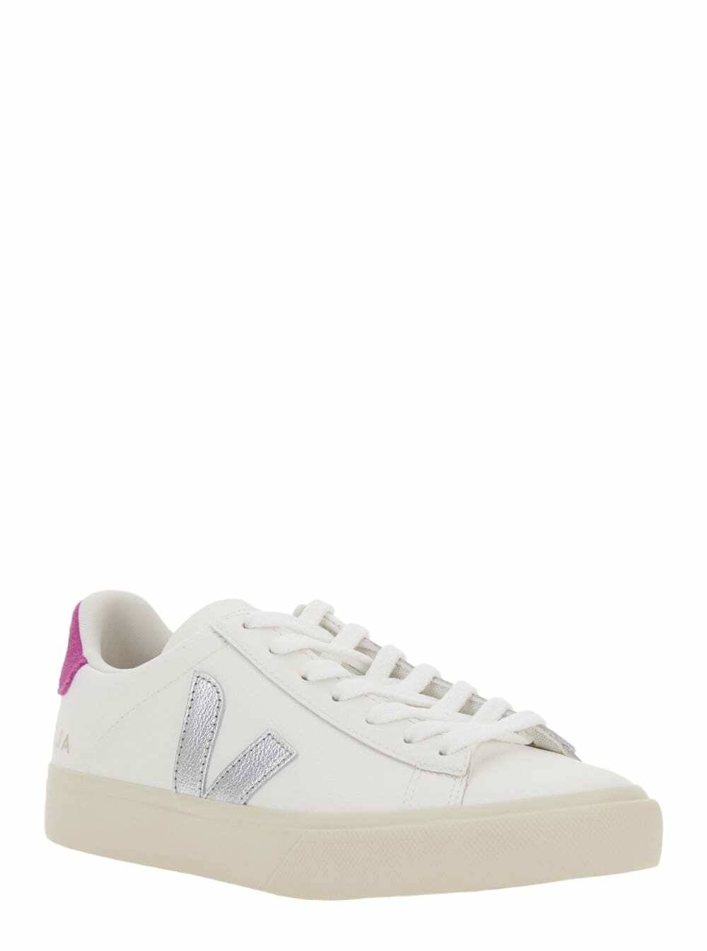 Veja campo White Low Top Sneakers With Contrasting Heel With Logo Lettering And Logo Patch On The Side In Leather Unisex