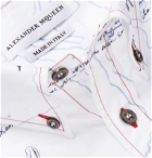 Alexander McQueen - Slim-Fit Button-Down Collar Embroidered Printed Cotton-Poplin Shirt - White