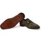 Ermenegildo Zegna - Asola Leather-Trimmed Suede Penny Loafers - Army green