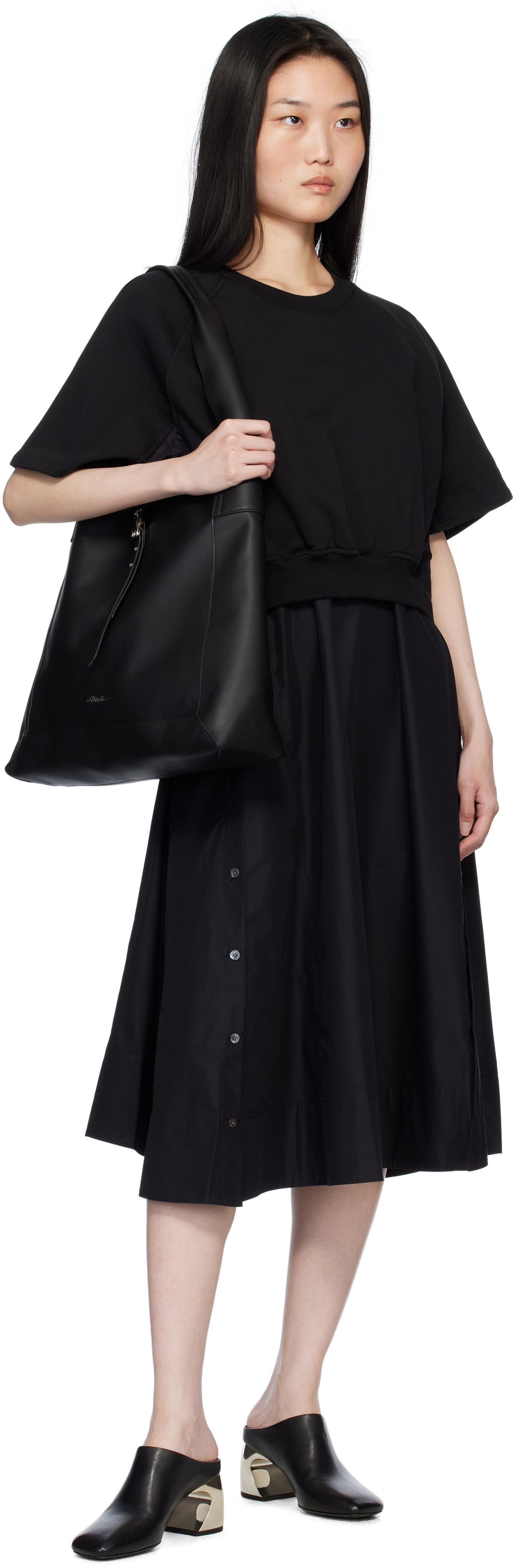 knee length dresses for ladies 3.1 Phillip Lim Short Sleeve French Terry Combo Dress