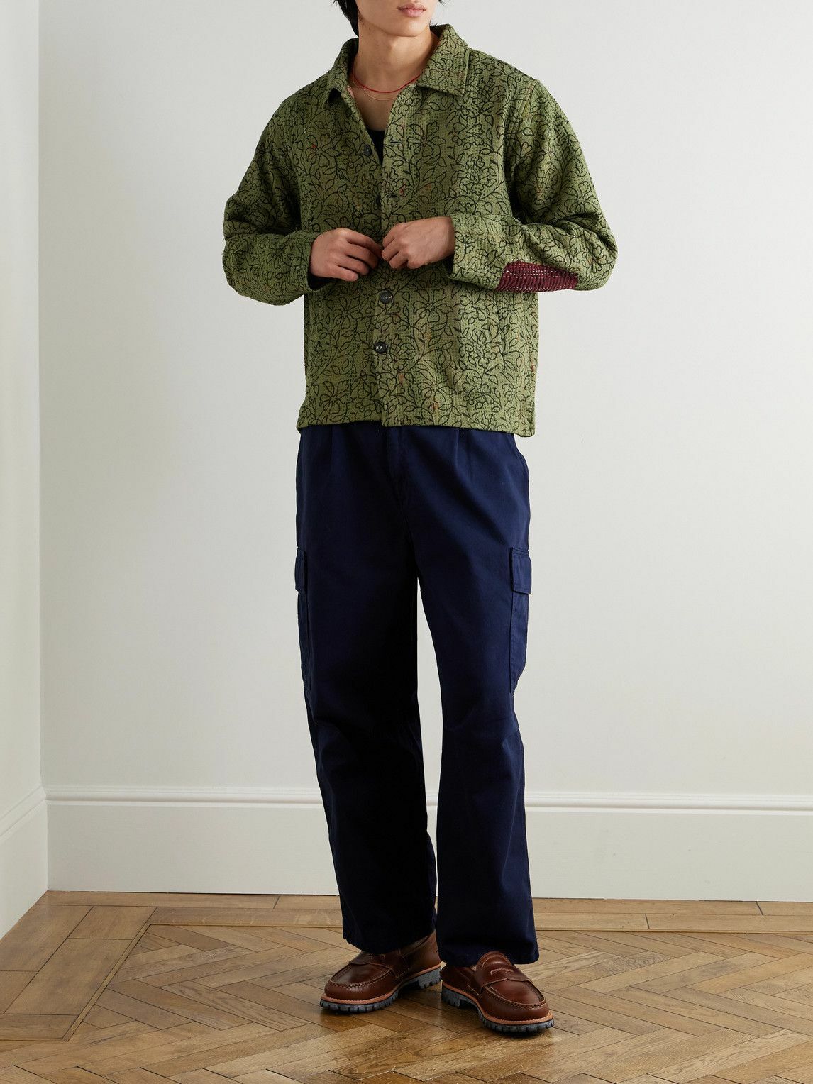Kartik Research - Embroidered Printed Cotton Jacket - Green Kartik