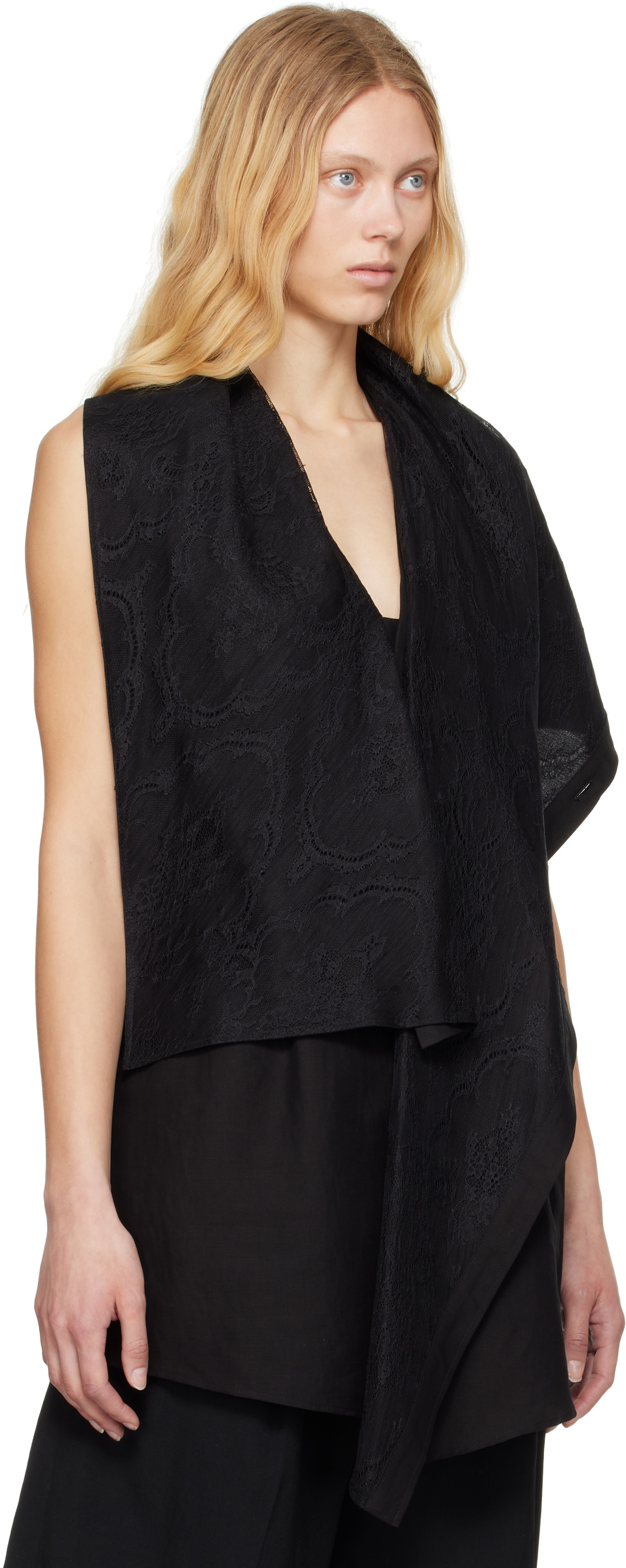 YOHJI YAMAMOTO Black Draped Long Vest