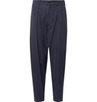 Monitaly - Tapered Pleated Brushed-Cotton Trousers - Navy