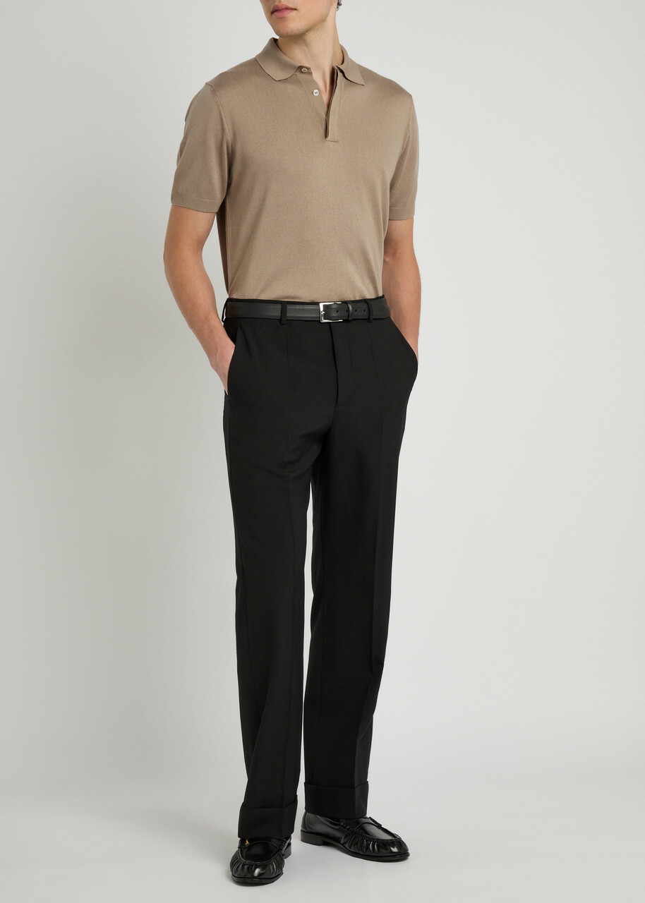 Canali Knit Polo Shirt Stone