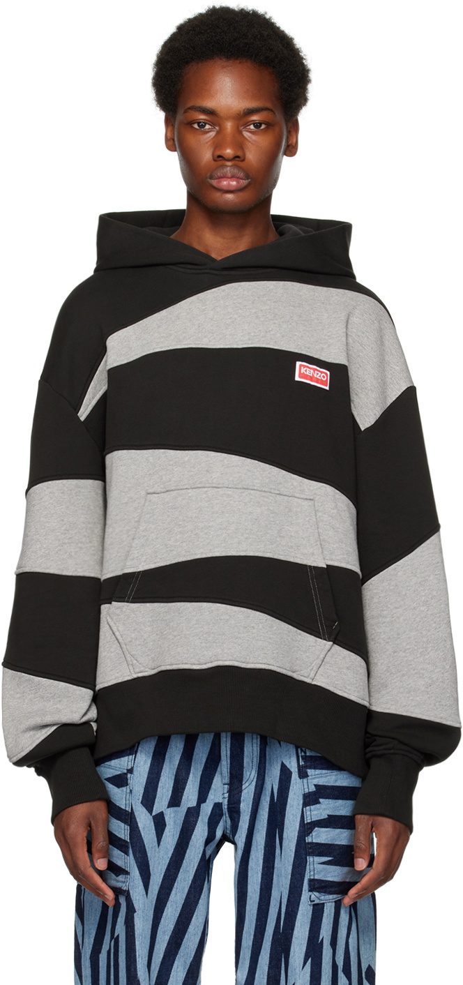 Kenzo Black Gray Kenzo Paris Dazzle Stripe Hoodie Kenzo