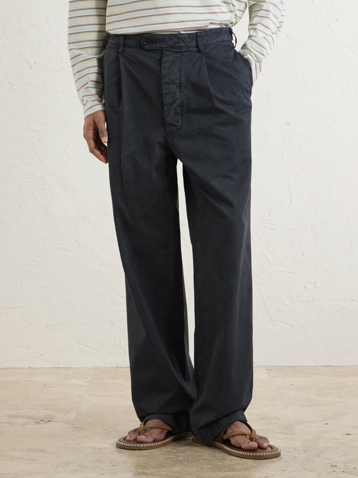 Auralee - Wide-Leg Pleated Garment-Dyed Cotton-Twill Chinos - Black