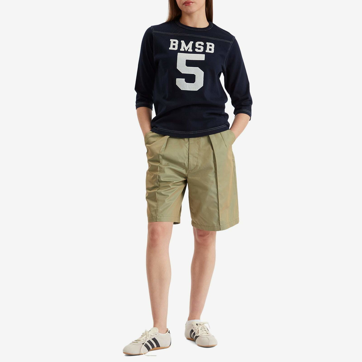 Beams Boy Women's Long Chamb Shorts in Olive