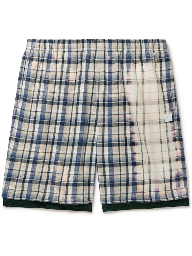 Photo: ACNE STUDIOS - Logo-Appliquéd Bleached Checked Cotton-Flannel Shorts - Multi