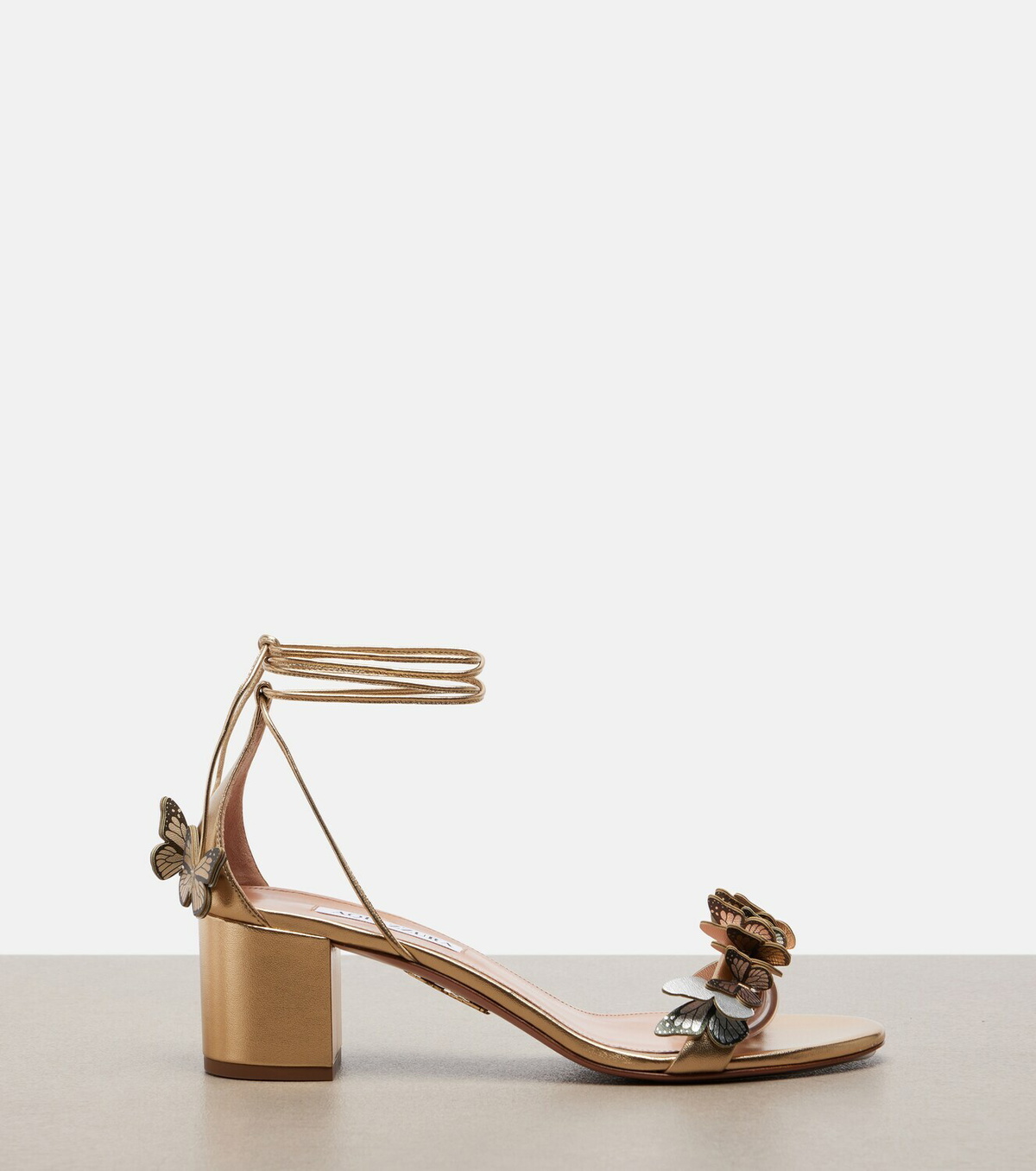 Aquazzura Papillon appliqué metallic leather sandals