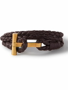 TOM FORD - Woven Leather and Gold-Plated Wrap Bracelet - Brown