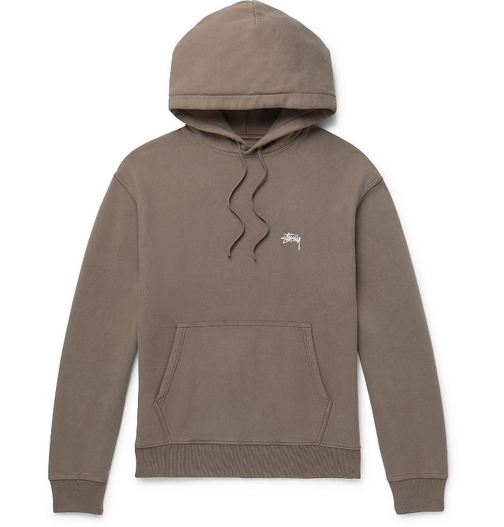 Photo: Stüssy - Logo-Embroidered Fleece-Back Cotton-Jersey Hoodie - Brown