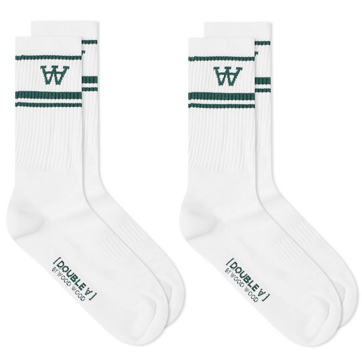 Photo: Wood Wood Men's Con Sock - 2 Pack in White/Green