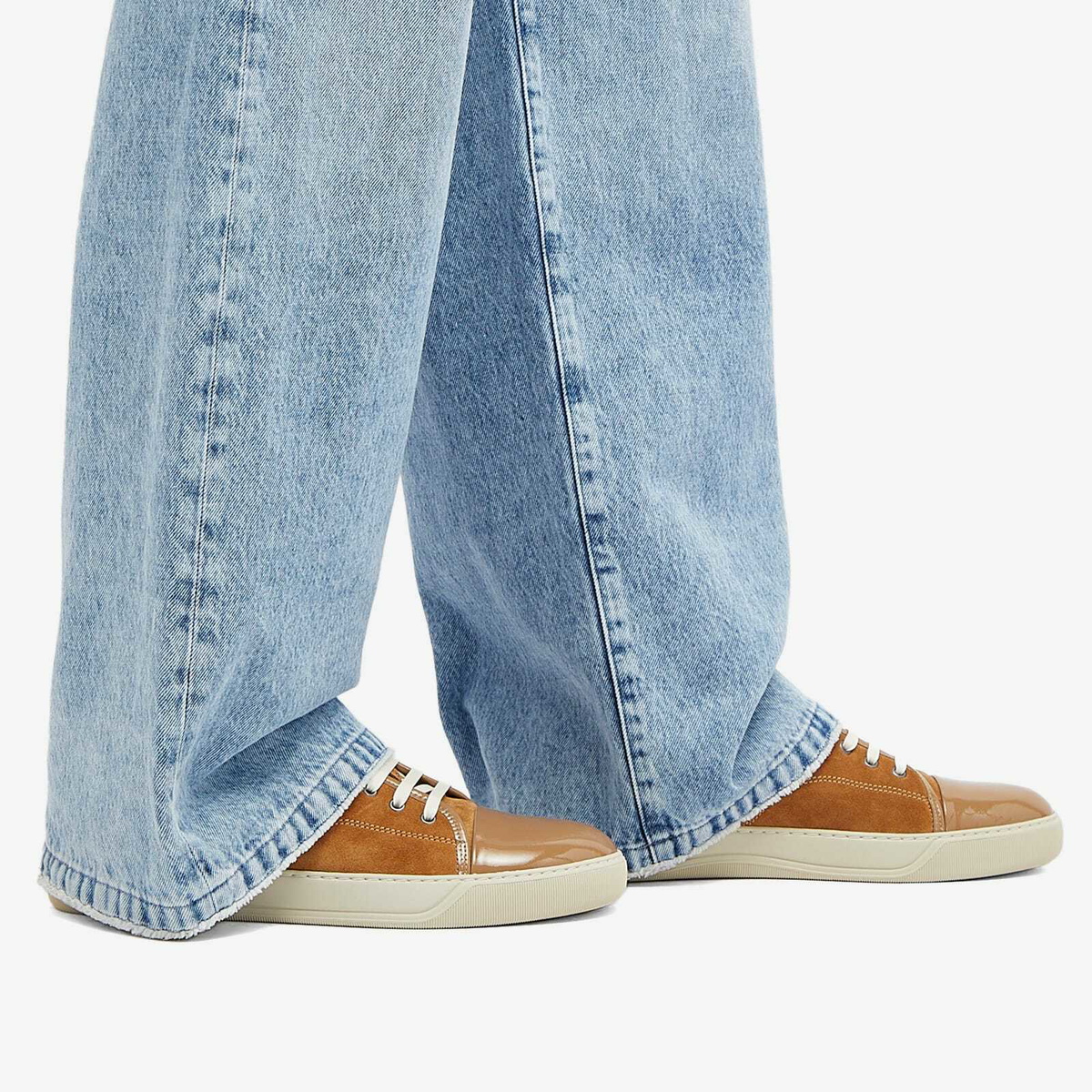 Lanvin Men's DBB1 High Shine Toe Cap Sneaker in Camel