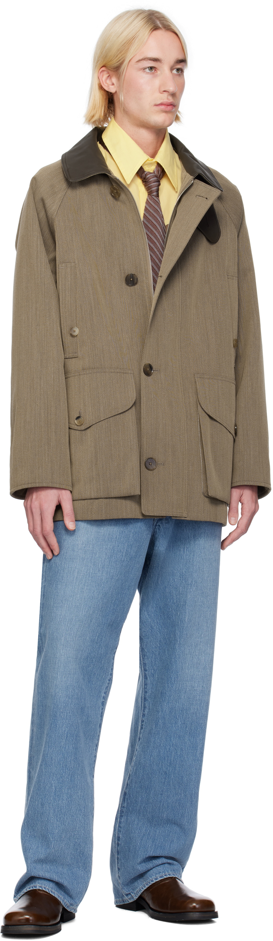 AURALEE Brown Wool Cavalry Twill Laminate Hunting Jacket Auralee