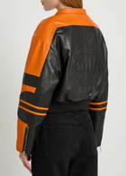 AN-Y1 Biker Padded Colour-blocked Leather Jacket Black