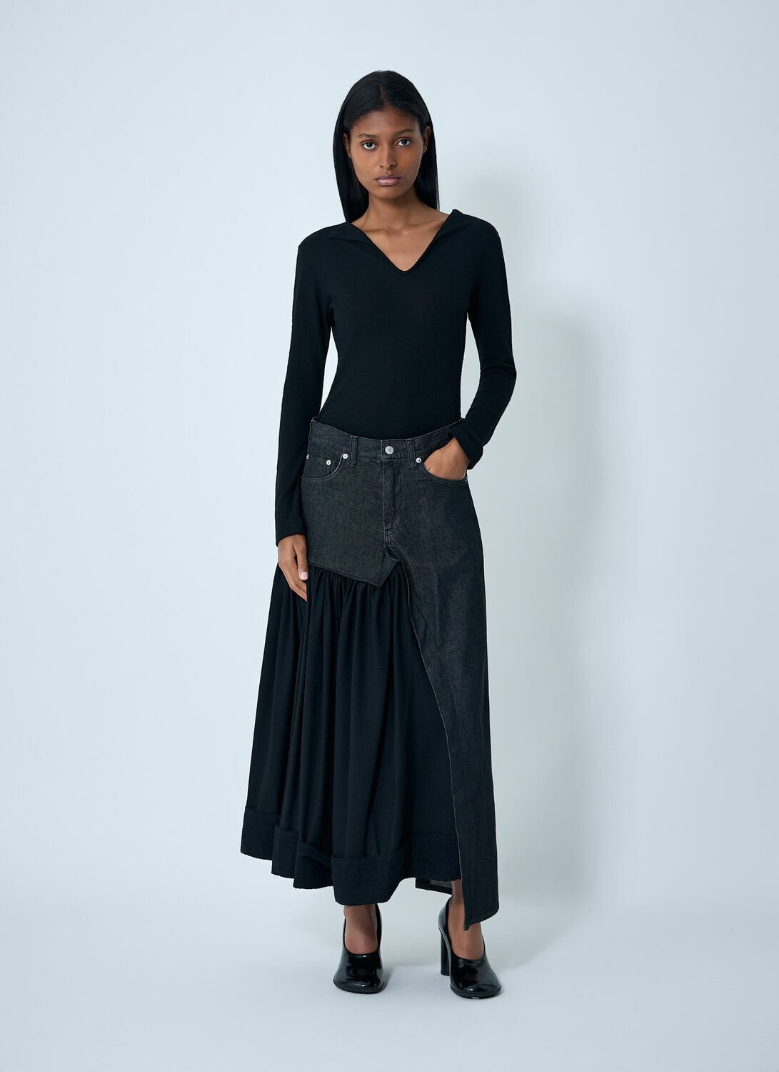 Yohji Yamamoto Cut-Off Combination Midi Skirt