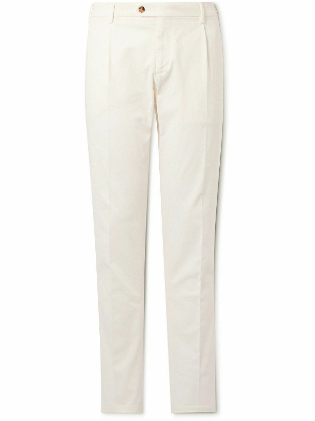 Photo: Lardini - Tapered Pleated Cotton-Blend Twill Trousers - Neutrals