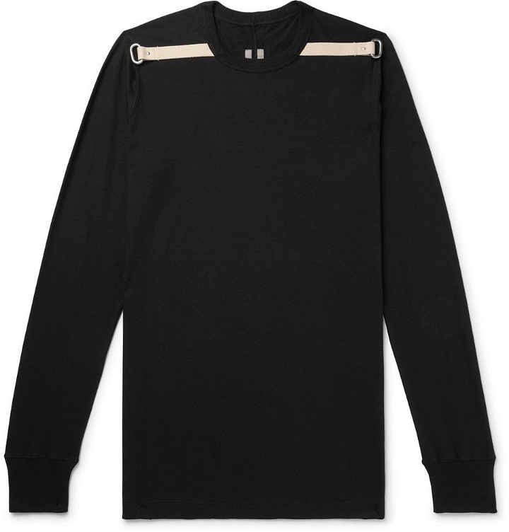 Photo: Rick Owens - Canvas-Trimmed Embellished Cotton-Jersey T-Shirt - Black