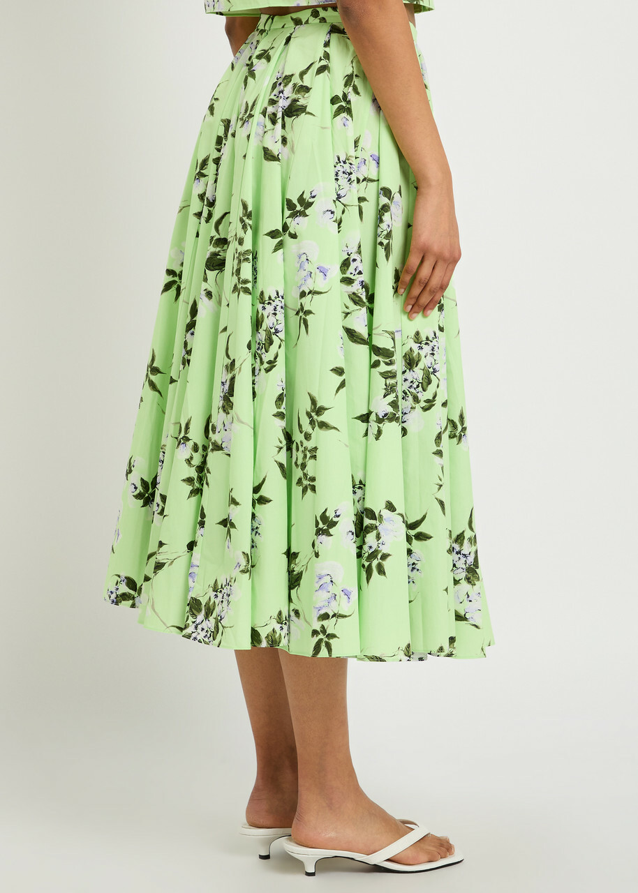 Emilia Wickstead Rhea Floral-print Cotton Midi Skirt Green
