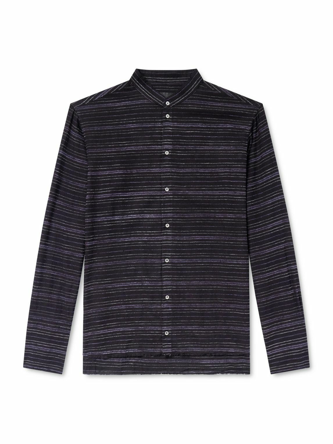 424 - HOORSENBUHS Embroidered Striped Cotton-Blend Flannel Shirt - Black