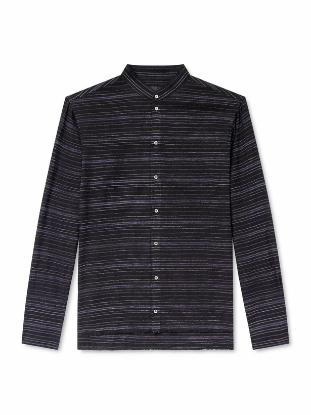 Photo: 424 - HOORSENBUHS Embroidered Striped Cotton-Blend Flannel Shirt - Black