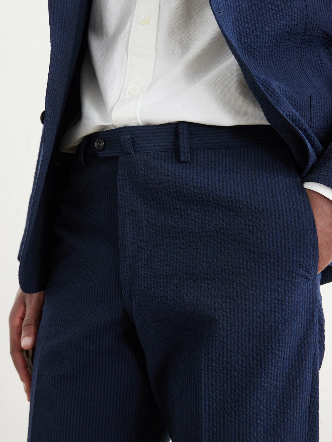 De Petrillo - Straight-Leg Cotton-Seersucker Suit Trousers - Blue