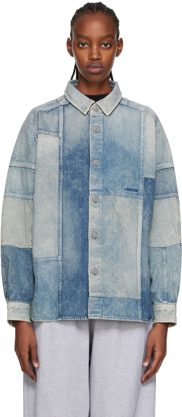 AMBUSH Blue Patchwork Denim Shirt Ambush