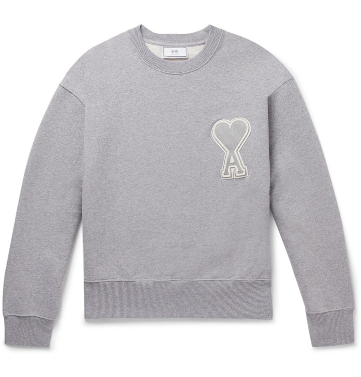 Photo: AMI - Logo-Appliquéd Loopback Cotton-Jersey Sweatshirt - Gray