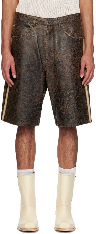 Photo: GUESS USA Brown Crackle Leather Shorts