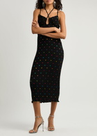 Never Fully Dressed Megan Plissé Printed Chiffon Midi Dress Black