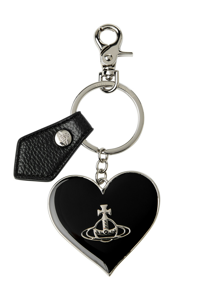 Vivienne Westwood Logo Heart Silver-plated Keyring - Black And Silver - One Size