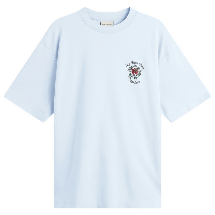 Photo: Drôle de Monsieur Men's Rose Slogan T-Shirt in Light Blue
