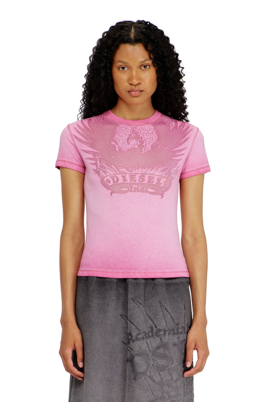 Photo: Diesel Slim T-shirt with dévoré Phoenix - T-Shirts Womens in Pink