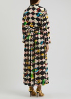 Lovebirds Printed Belted Silk Midi Shirt Dress Multicoloured