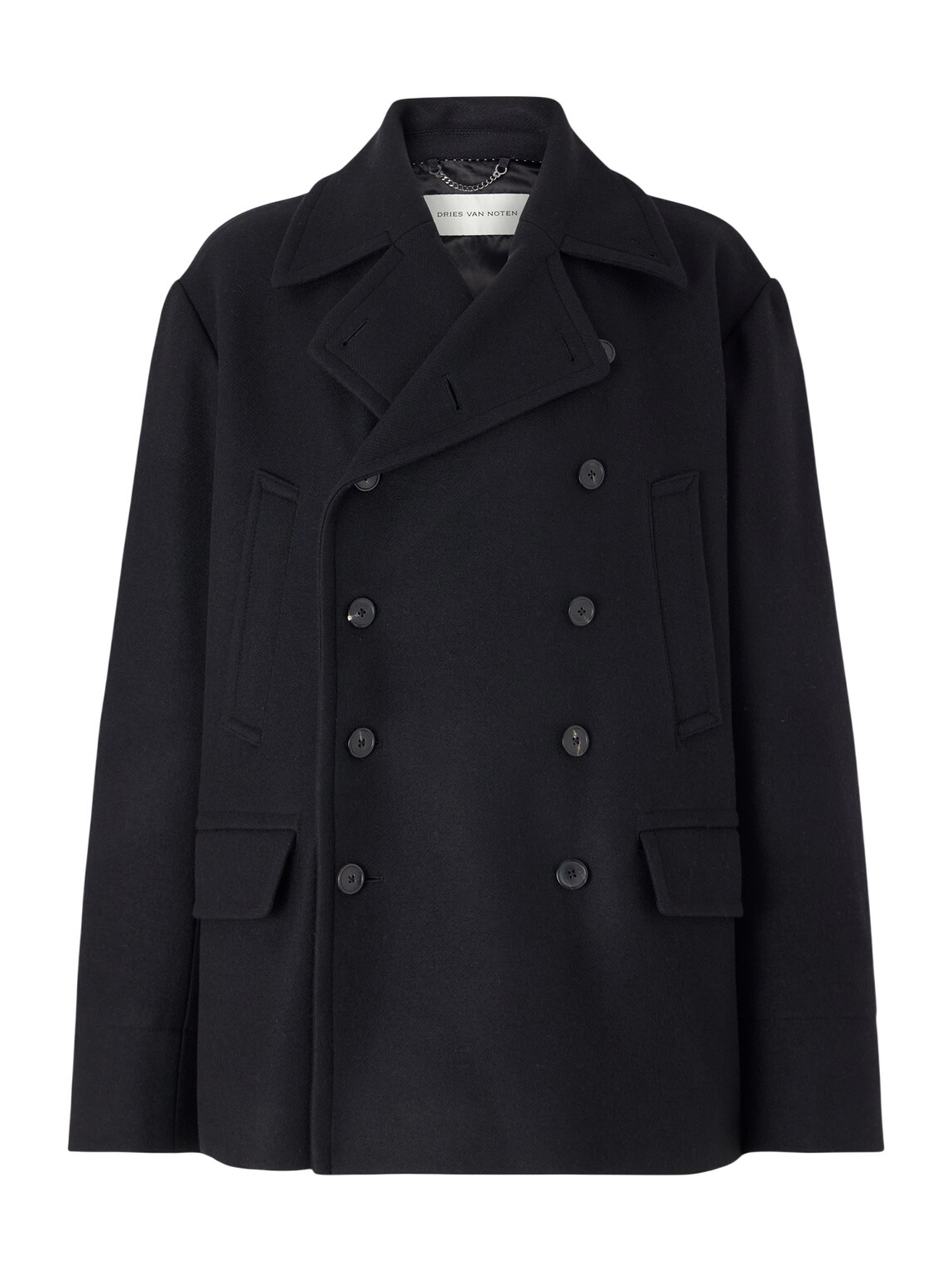 Dries Van Noten Black Double-Breasted Coat Dries Van Noten Dries Van Noten Black Double-Breasted Coat Dries Van Noten