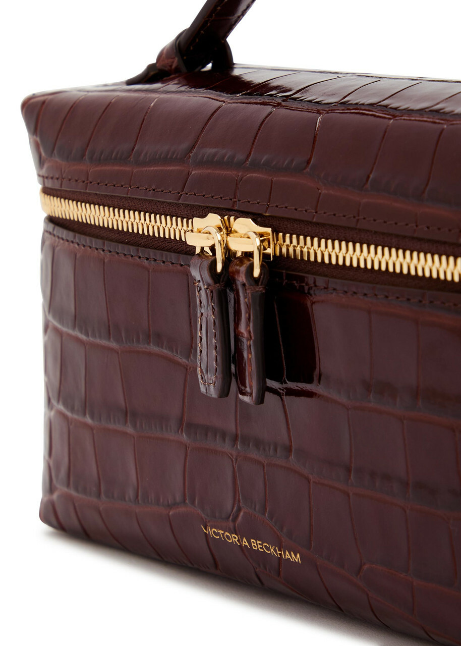 Victoria Beckham Vanity Crocodile-effect Glossed Leather Cross-body bag - Dark Brown - One Size