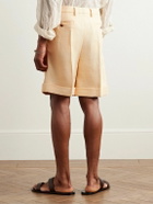 Valentino Garavani - Wide-Leg Pleated Canvas Shorts - Neutrals