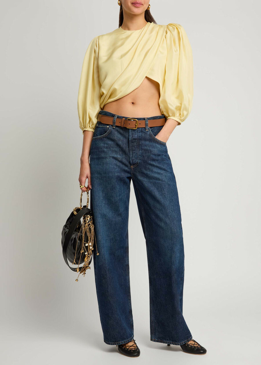 Chloe Draped Wrap-effect Silk Cropped Blouse Yellow