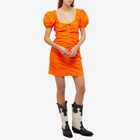 GANNI Women's Cotton Poplin Gathered U-Neck Mini Dress in Vibrant Orange