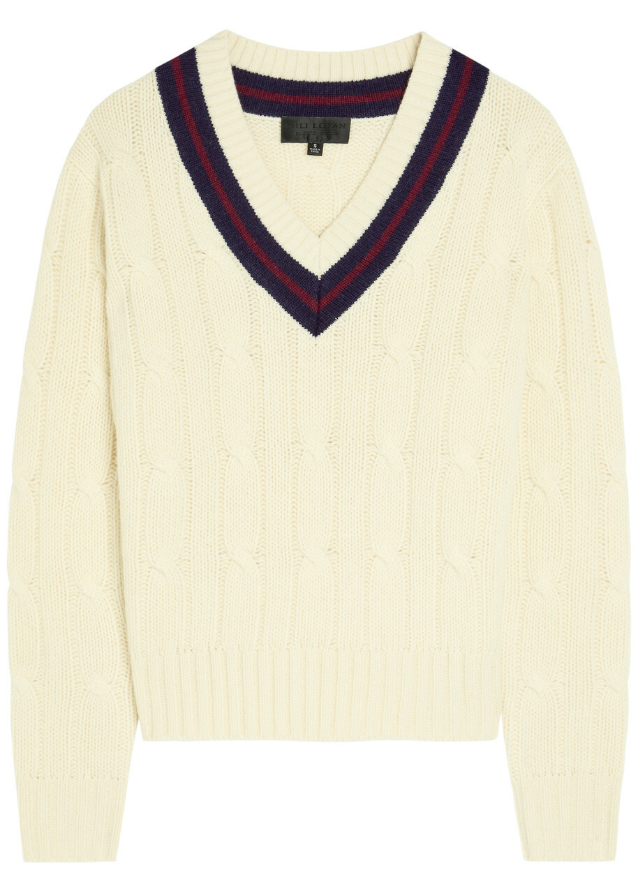 Nili Lotan Fabiana Cable-knit Striped Wool Jumper Off White