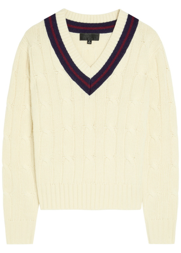 Photo: Nili Lotan Fabiana Cable-knit Striped Wool Jumper Off White