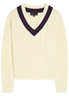 Nili Lotan Fabiana Cable-knit Striped Wool Jumper Off White