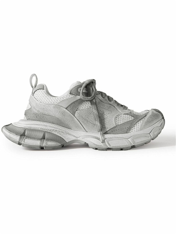 Photo: Balenciaga - 3XL Distressed Faux Suede and Mesh Sneakers - Gray