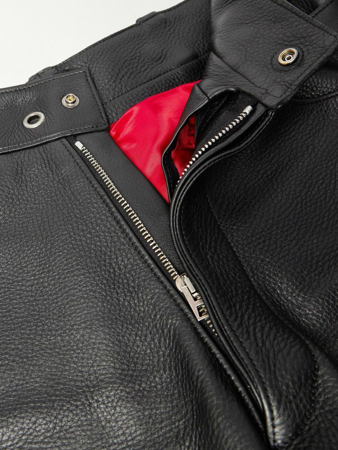 TOM FORD - Straight-Leg Eyelet-Embellished Paneled Full-Grain Leather Trousers - Black